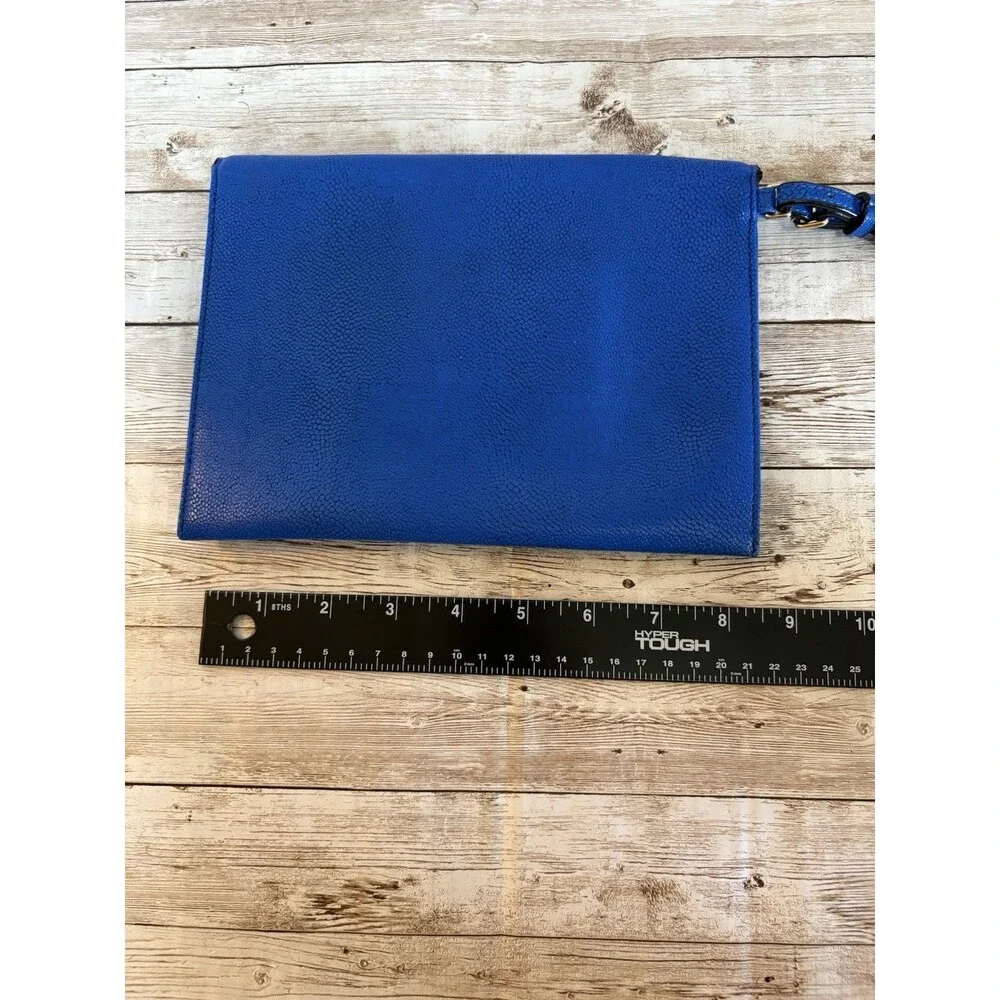 Stella & Dot Avalon Envelope Clutch - Cobalt Blue Pebbled Leather Gold Hardware